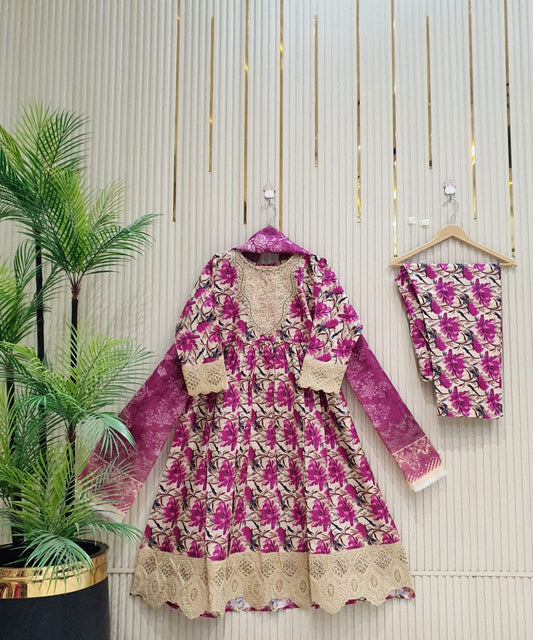 Three pieces long lawn frock