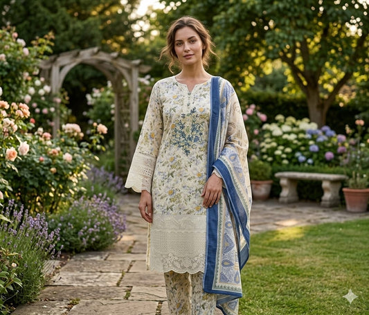 Luxury lawn three piece dress